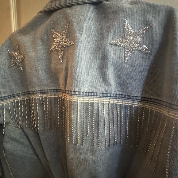Women's Denim Jacket with Star Embellishments - Picture 2 of 3